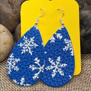 Winter Snowflakes Teardrop Faux Leather Earrings